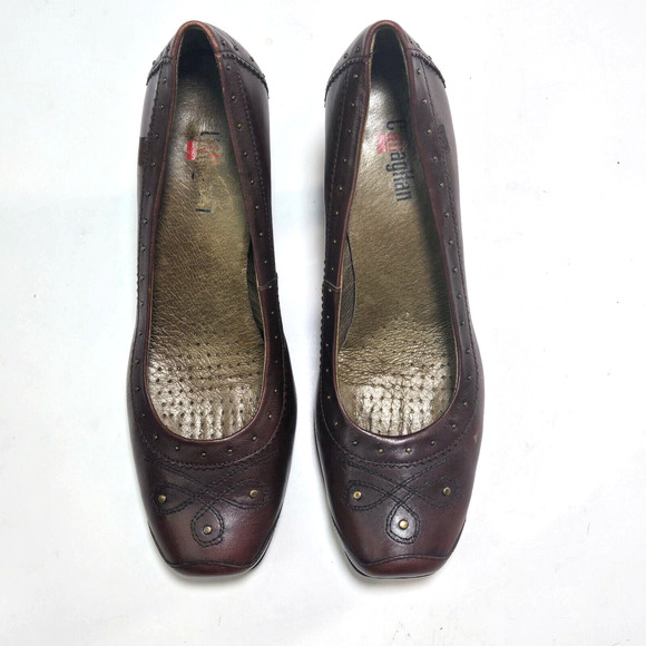 Callaghan Women’s Pumps Brown Leather Coquette Academia Square Toe Heels Sz 8.5 - Picture 6 of 9
